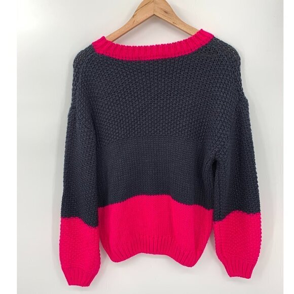 NWT Elodie Chunky Knit Colorblock Crew-Neck Pullover Sweater Blue/Pink Womens XS - Picture 4 of 7